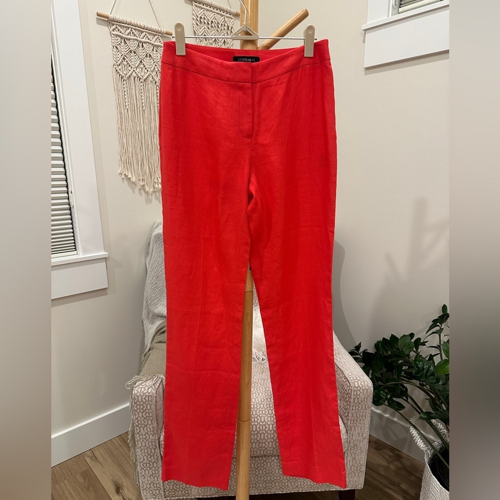 Lafayette 148 Barrow Red Linen Straight Leg Trousers Women’s XS